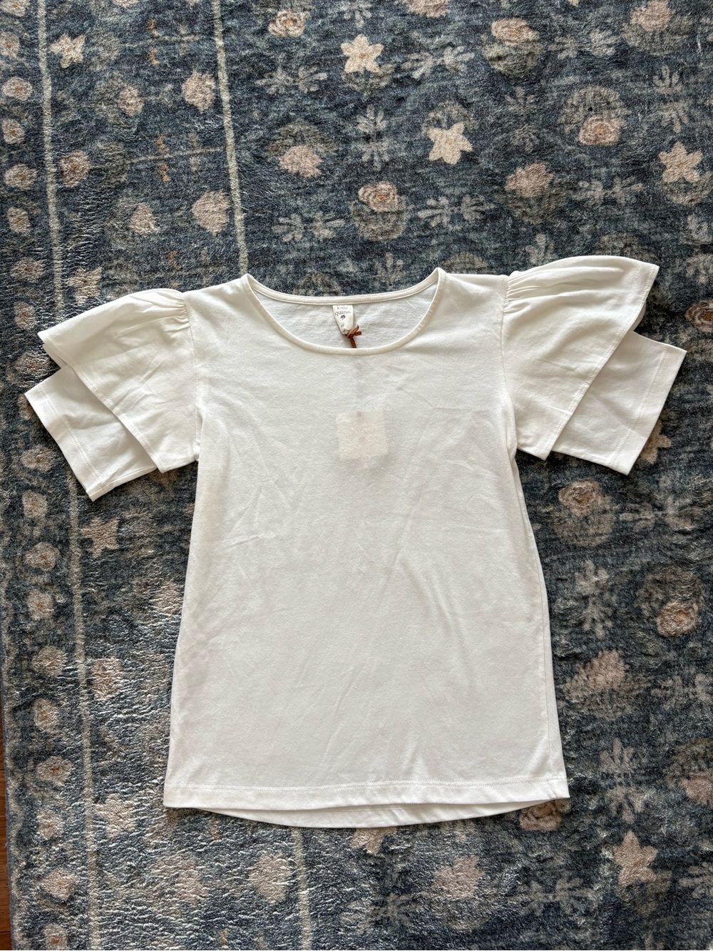 NWT Kate Quinn Flutter Sleeve Organic Cotton White T-Shirt Size 9Y